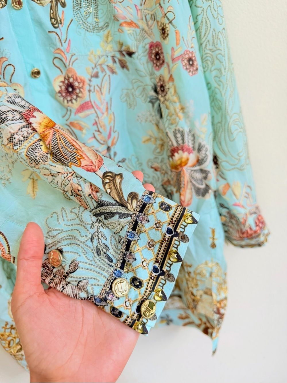 NWT Camilla Silk Single Pocket Shirt Adieu Yesterday Blue Baroque S - Picture 6 of 14